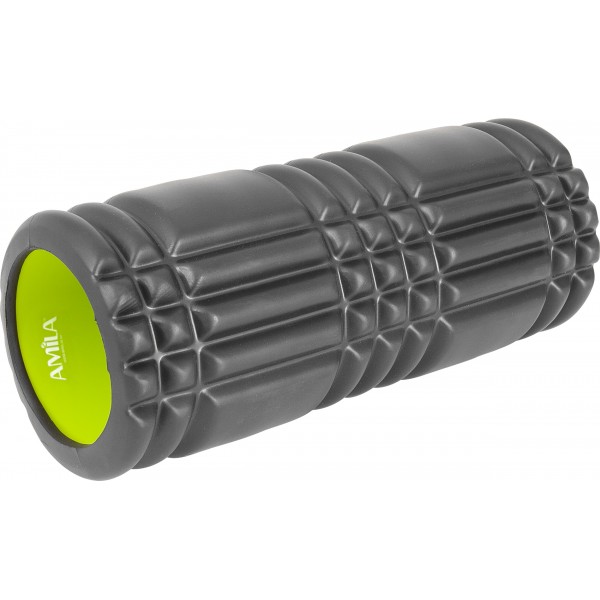 AMILA Foam Roller Plexus Φ14x33cm Μαύρο/Λάιμ